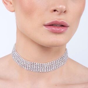 Rhinestone Statement Collar Necklace - Silver